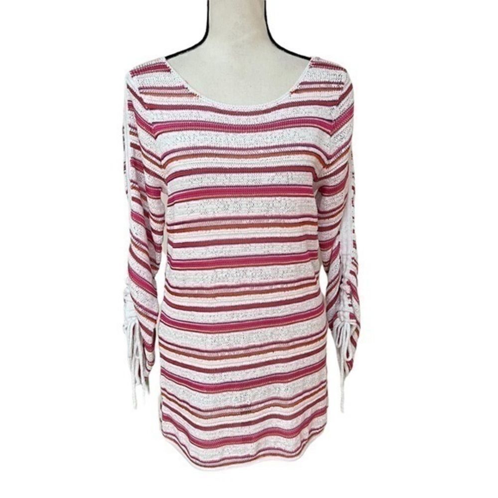 Foxcroft ruched long sleeve striped pullover sweater cotton blend size M NWT